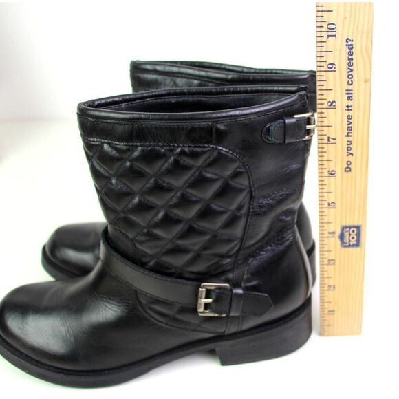 Matisse QUILTED BLACK REAL LEATHER LOW HEEL BELTED PULL ON ANKLE BOOTS Sz 9.5M - Picture 6 of 11
